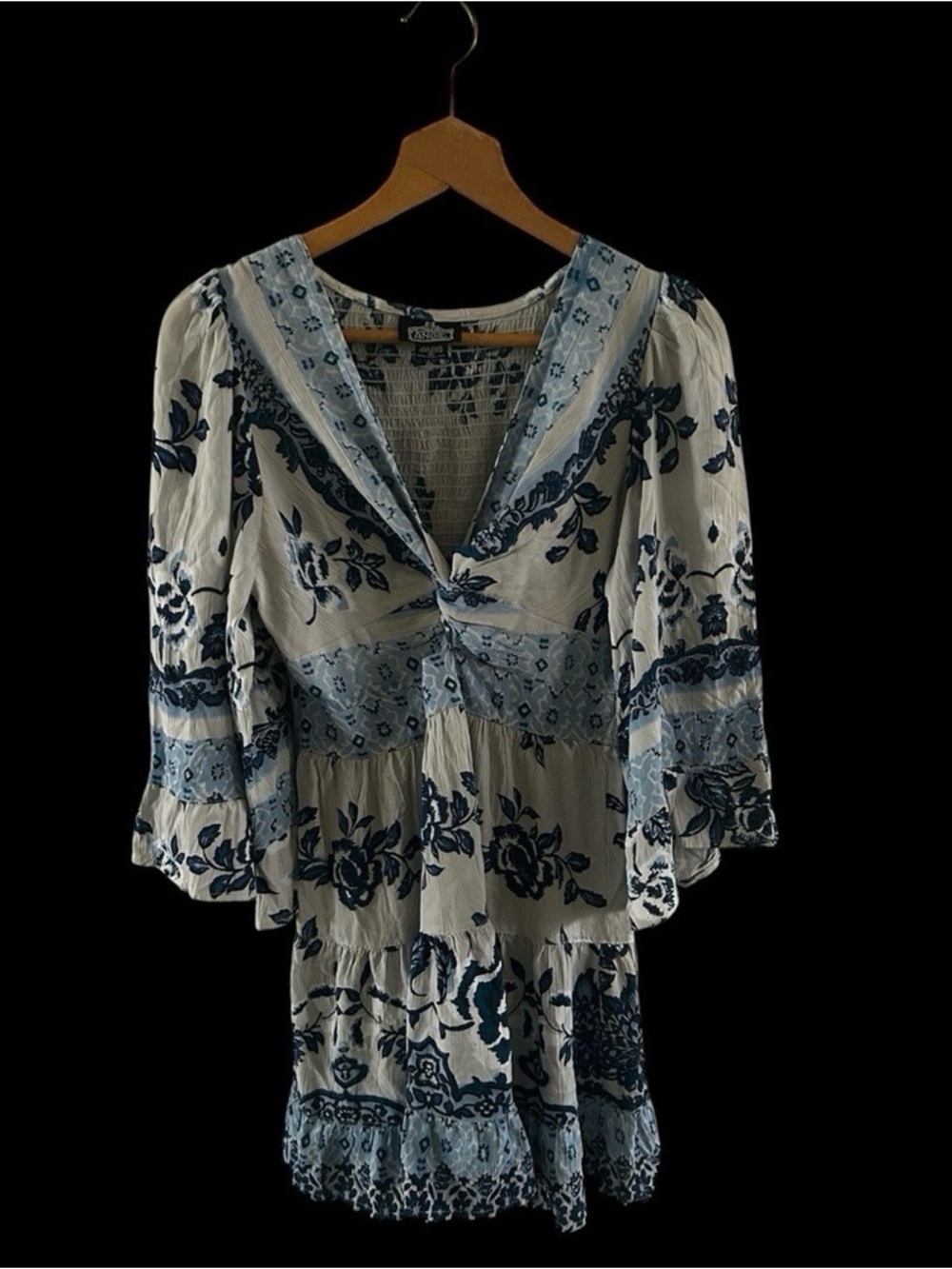ACream and Navy Floral Boho Tunic Dress